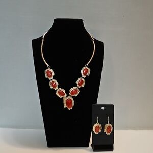 Vintage Red & Silver Tone Matchong Jewelry Set